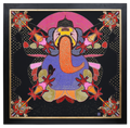 Sacred Offering: Ganesha hand-embroidered in bead, sequin and crystal work on a black cotton canvas ground